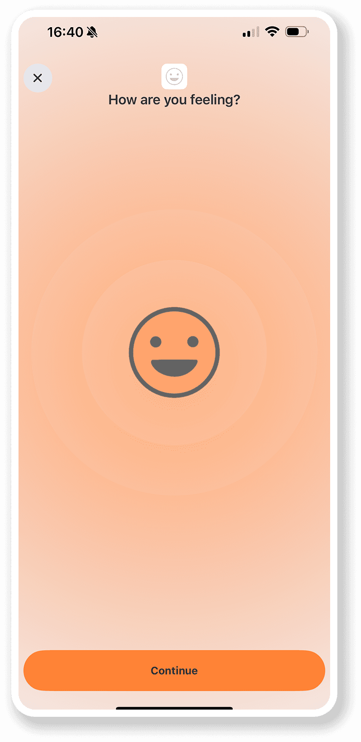 Slider where you can signify your happiness within the Luci Mood Tracker App